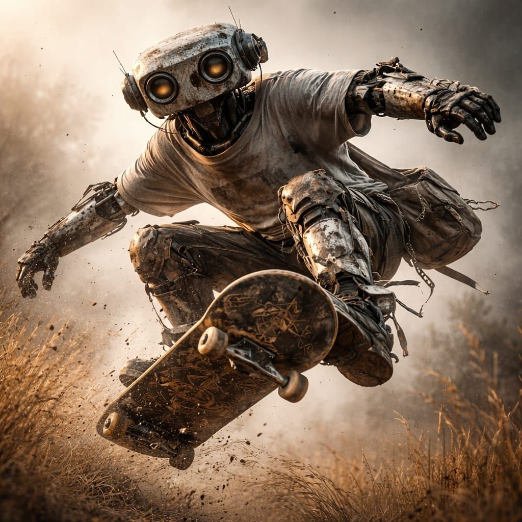 Surreal Fantasy Robot in Dynamic Pose