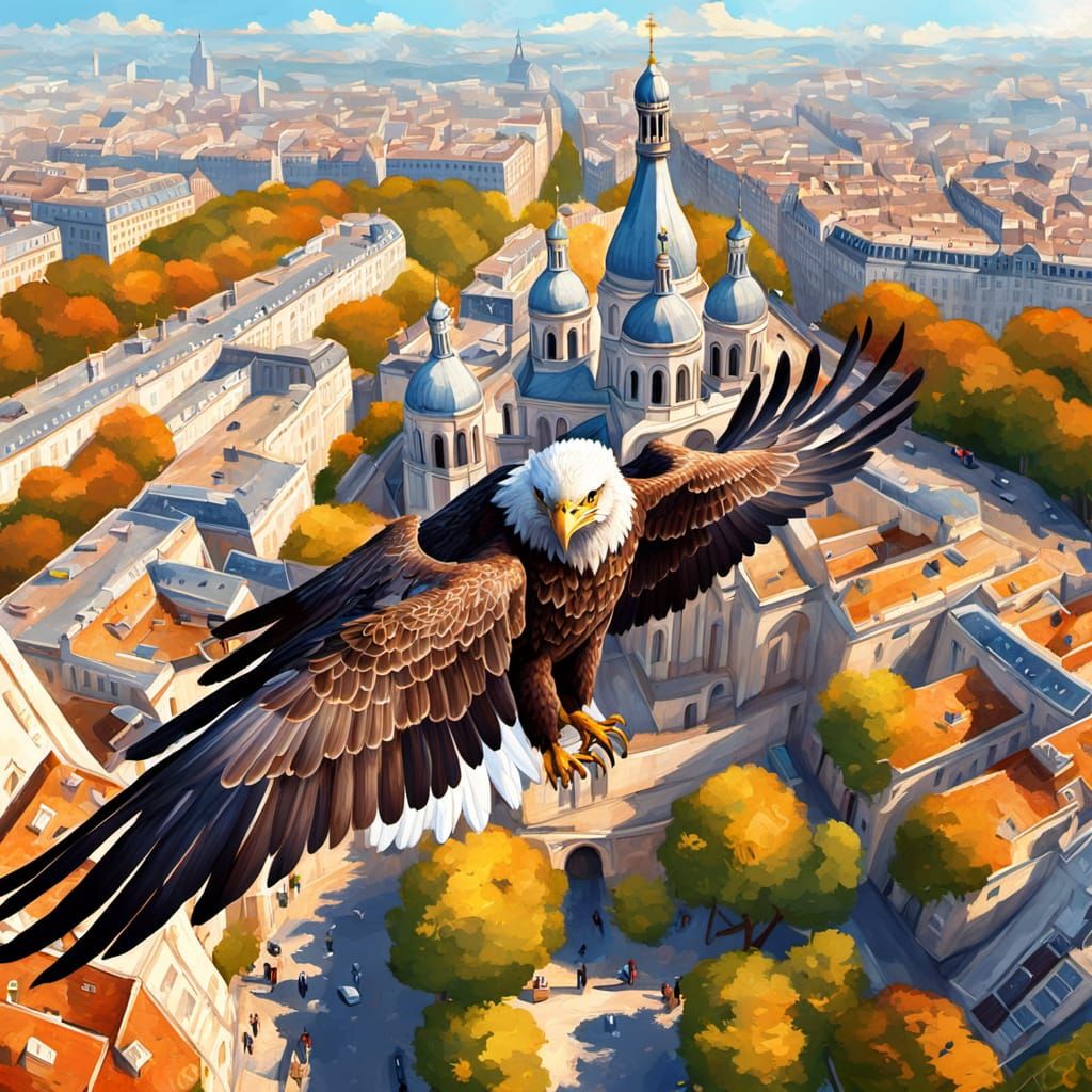 Eagle Over Montmartre: A Vibrant Digital Painting