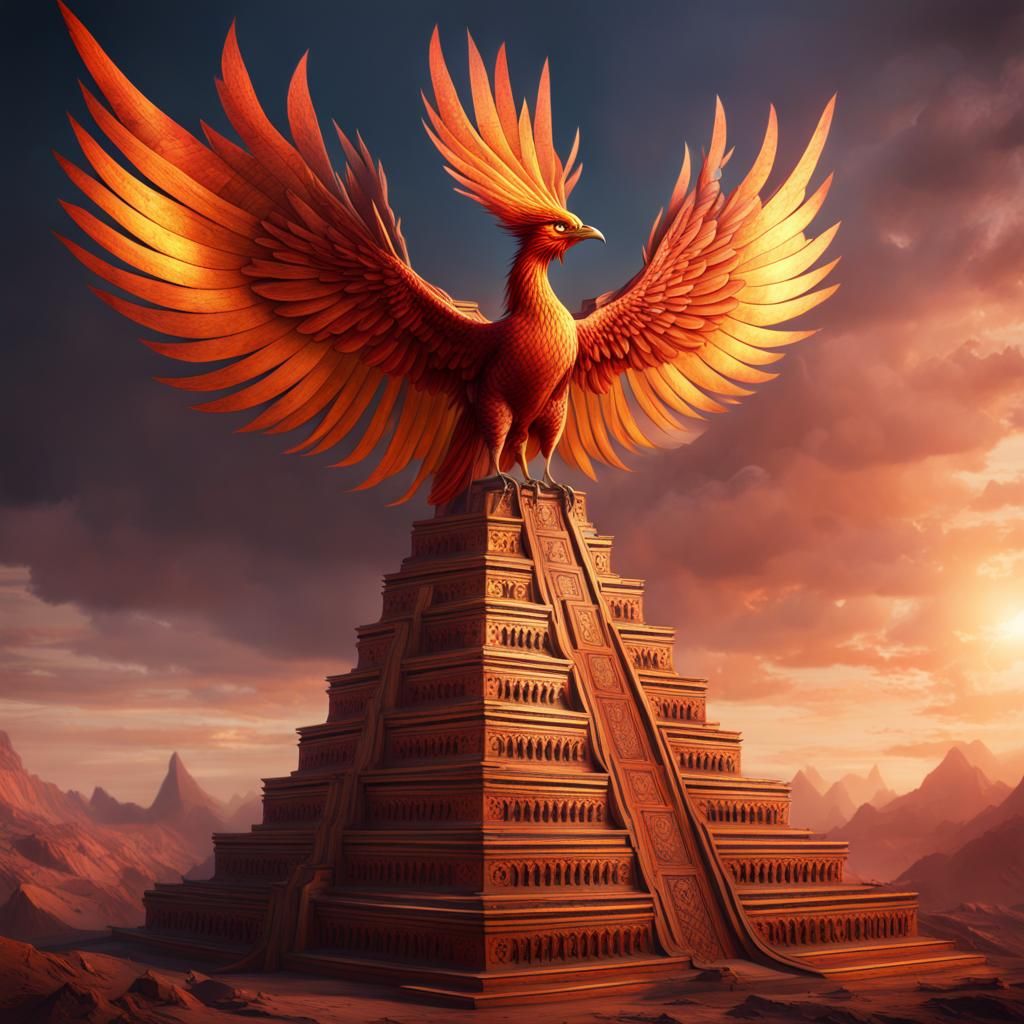 Mythical Phoenix on Pyramid: Fantasy Concept Art