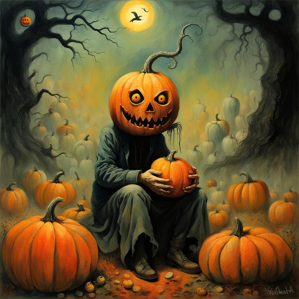 Sinister Peter Pumpkin Eater: Gouache and Watercolor Masterp...