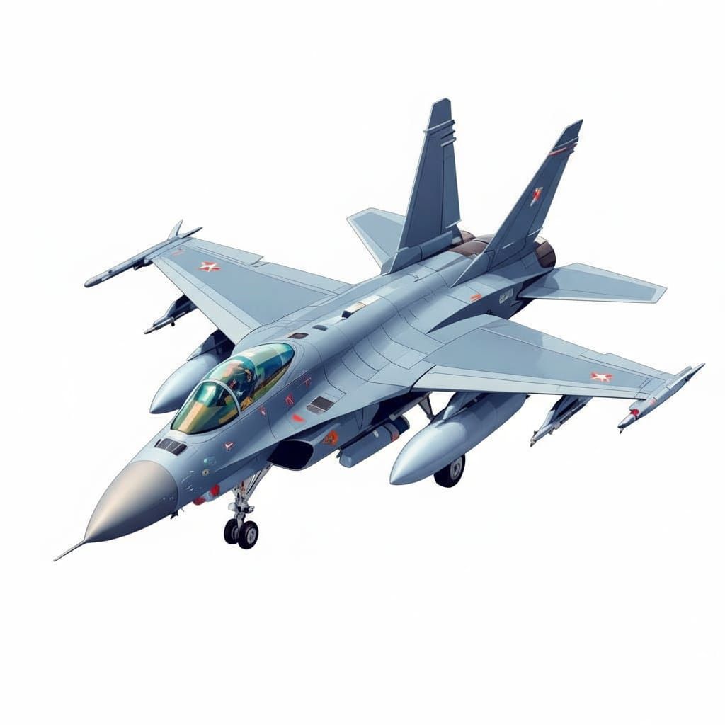 3D Isometric Fighter Jet in Flat Vector Style
