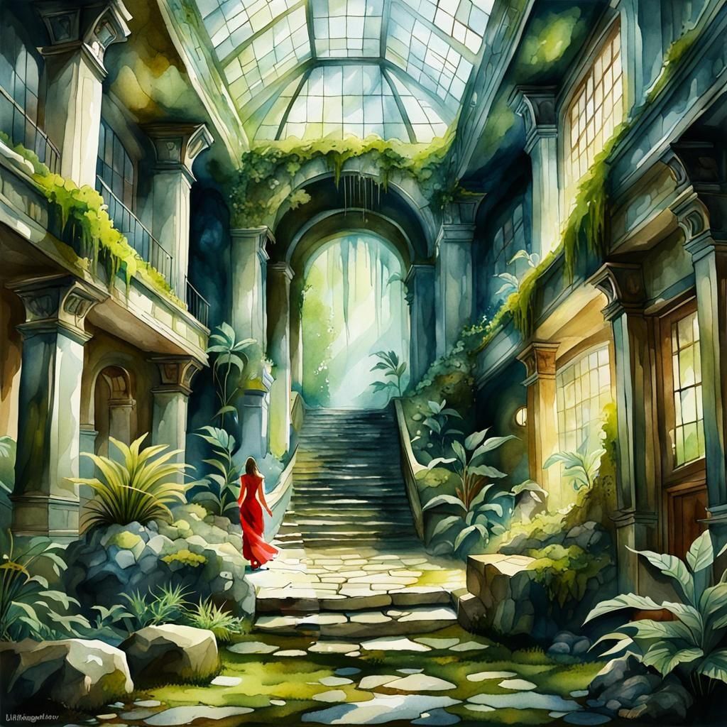 Woman in Red Dress: Watercolor Masterpiece