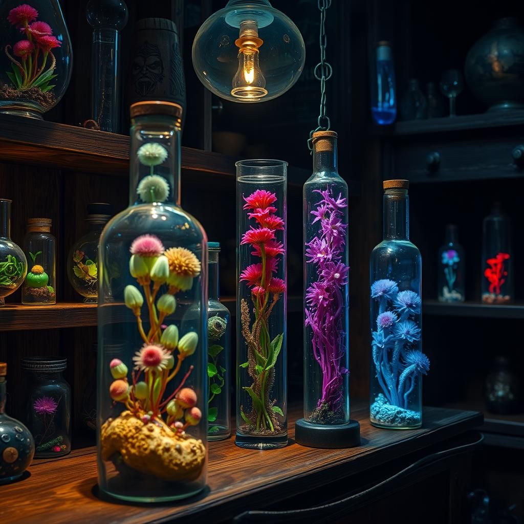 Alien Flora in Rainbow Vials, Surrealist Alchemy