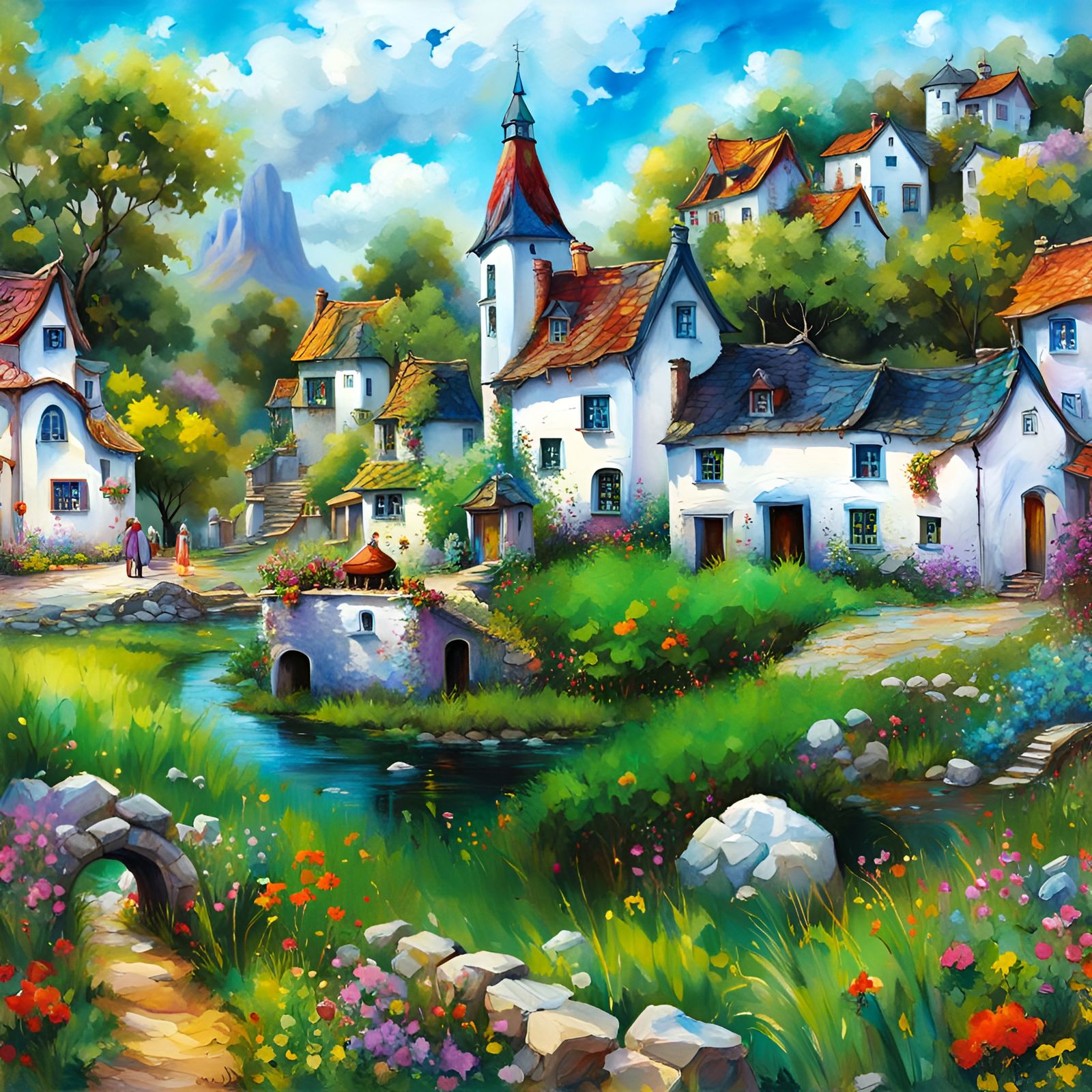 Whimsical fantasy fairy village