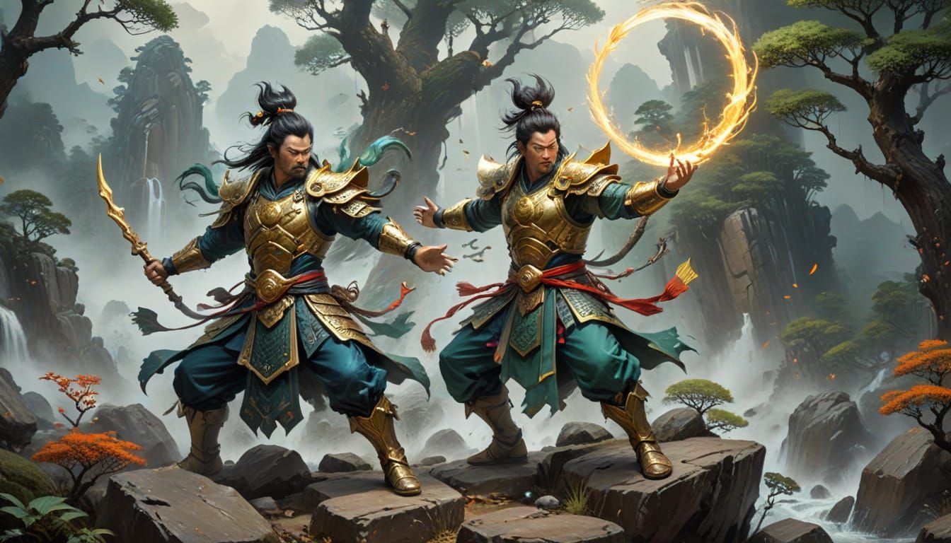 Herne the Hunter, dressed in ornate, mystical armor, unleashes his Super Saiyen fury, surrounded by a halo of golden ene...