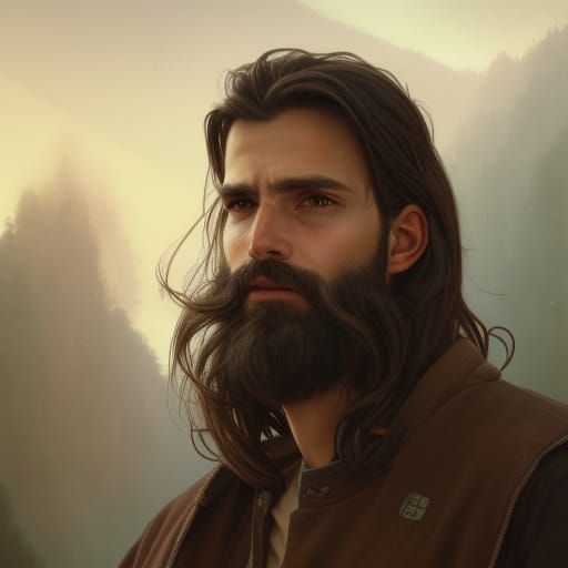 Handsome Man with Beard: Hyperrealistic Portrait