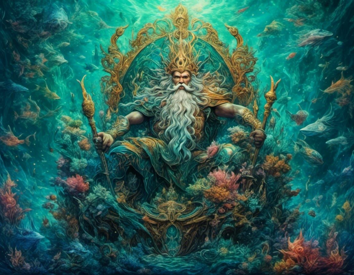 King Neptune in Underwater Kingdom: Digital Painting