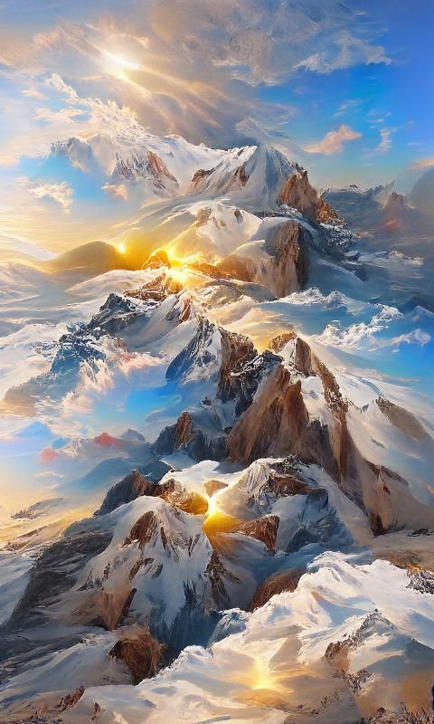Sunlit Ice Peaks Landscape in Digital Art Style