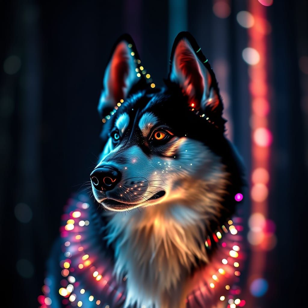 Siberian Husky Made of Glowing LED Lights