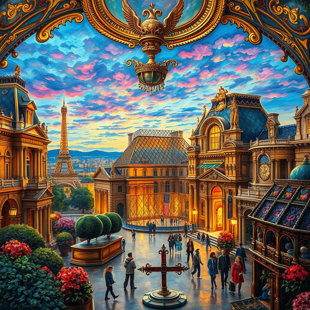 Louvre Interior in Paris: Pop Surrealist Digital Art