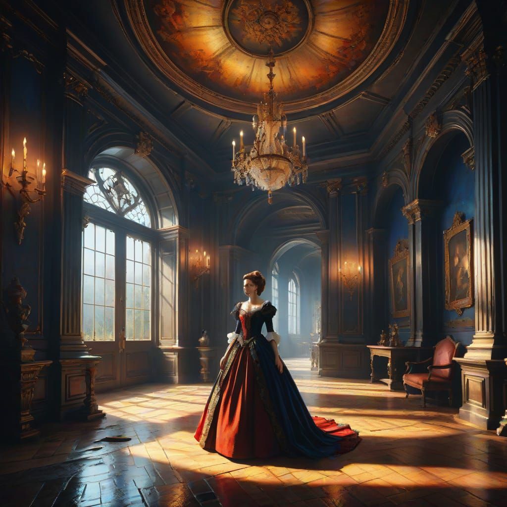 Elegant Baroque Ballroom in Golden Hour