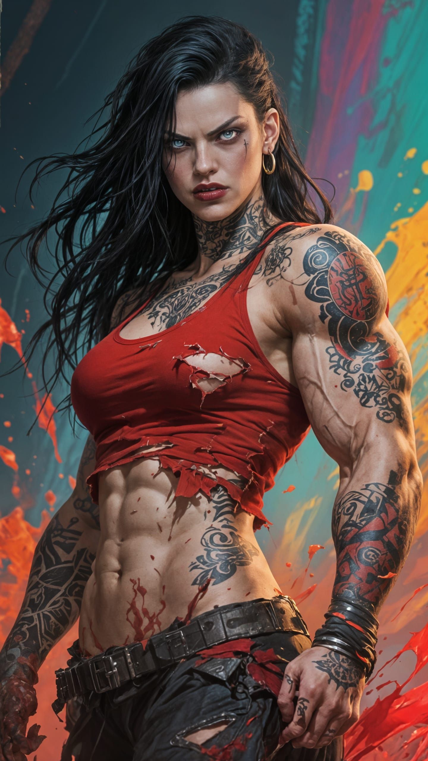 Powerful Woman with Intense Gaze in Hyperrealistic Style