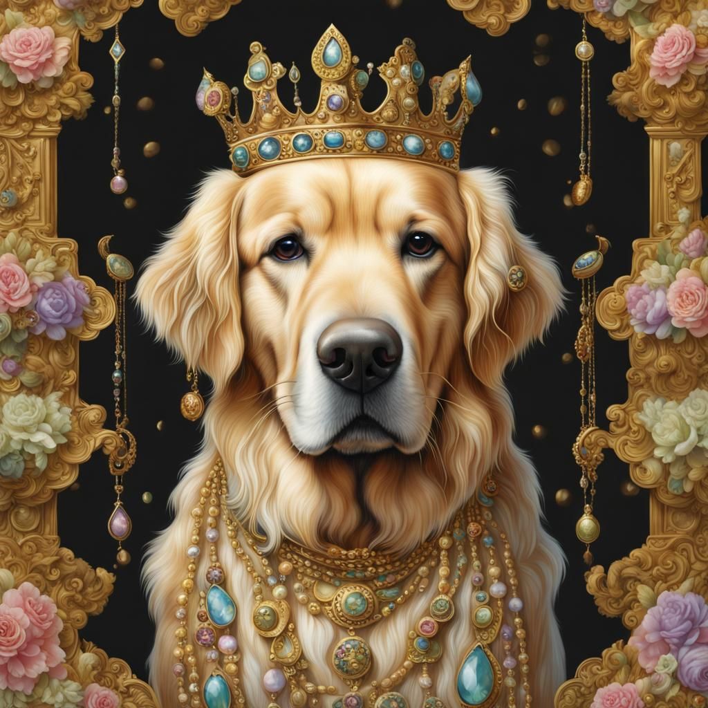Golden Retriever King Adorned with Jewels