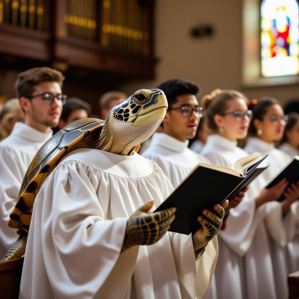 Turtle Sings in Church Choir
