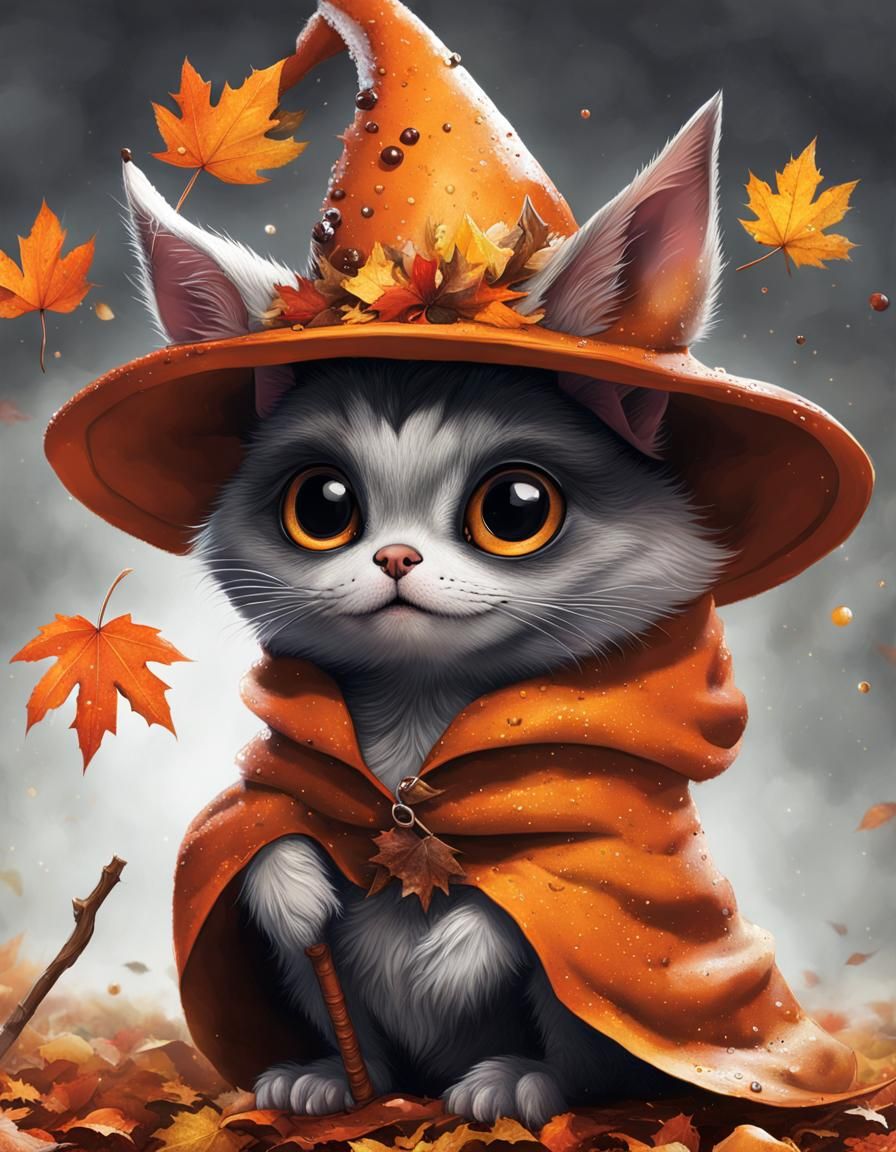 Cute Gremlin in Witch Costume Collage