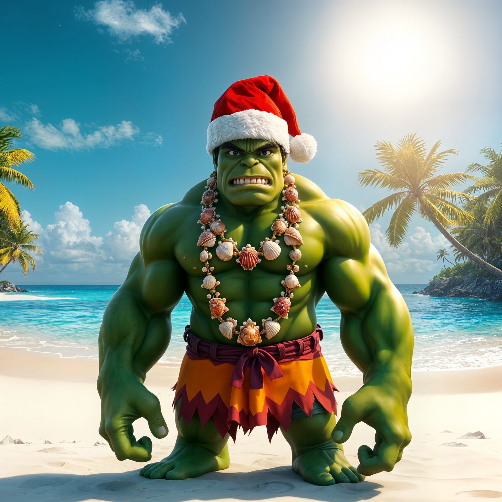 Surreal Hulk on Beach in Detailed Matte Painting Style