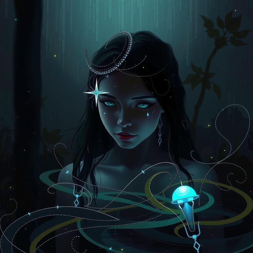 Ethereal Goddess Radiates Blue Luminescence in a Dreamy, Neo...