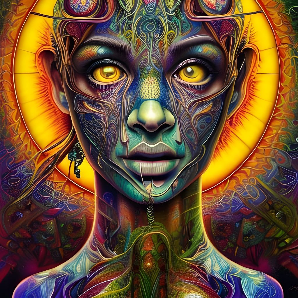 Psychedelic Ayahuasca Entity Portrait in Vivid Colors