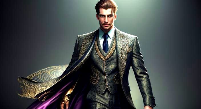 Photorealistic Man in Zentangle Patterned Suit