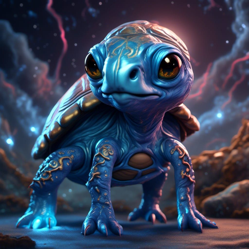 Adorable Alien Turtle Zombie Hybrid in Cute Horror Style