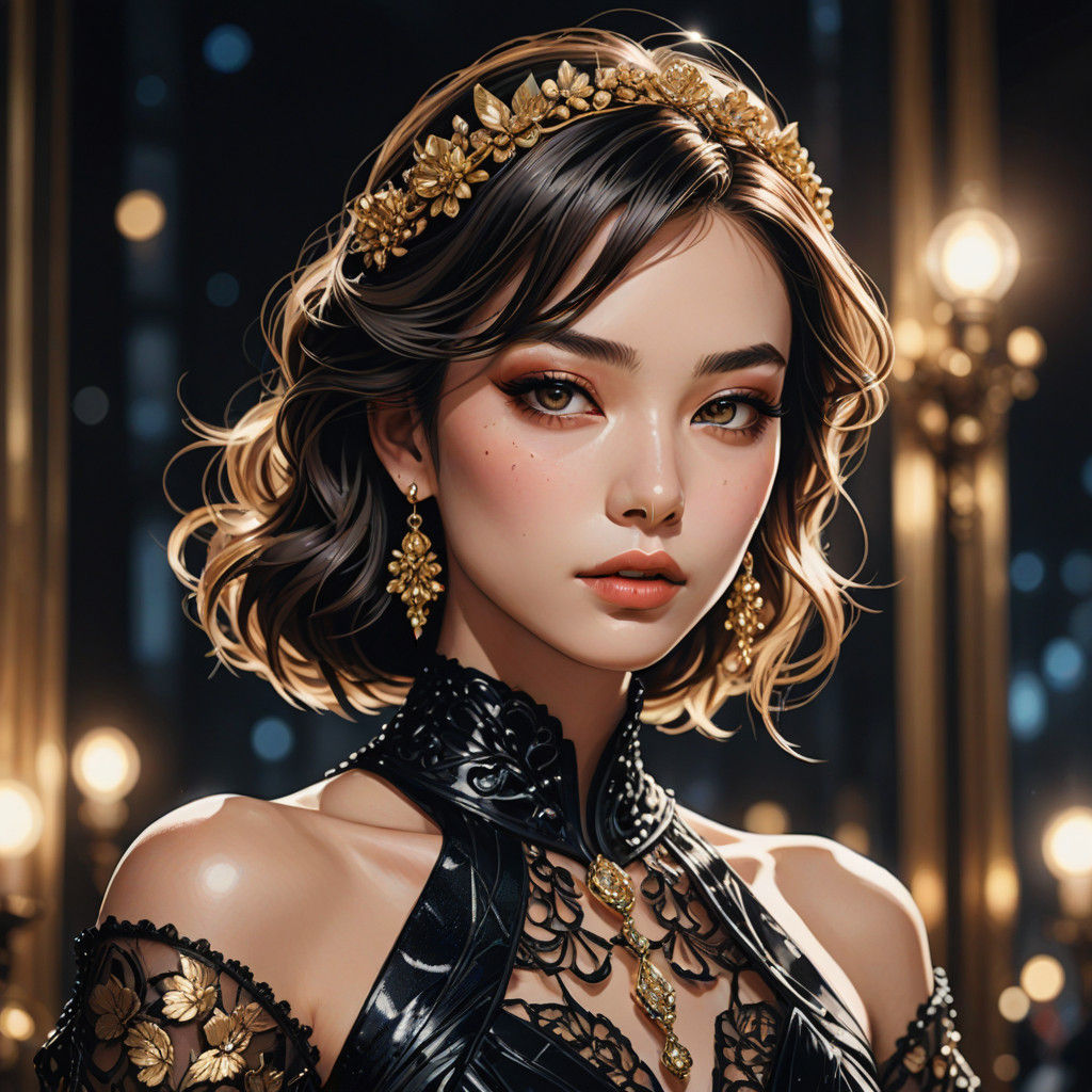 Stunning Anime Woman in Christian Dior Evening Gown