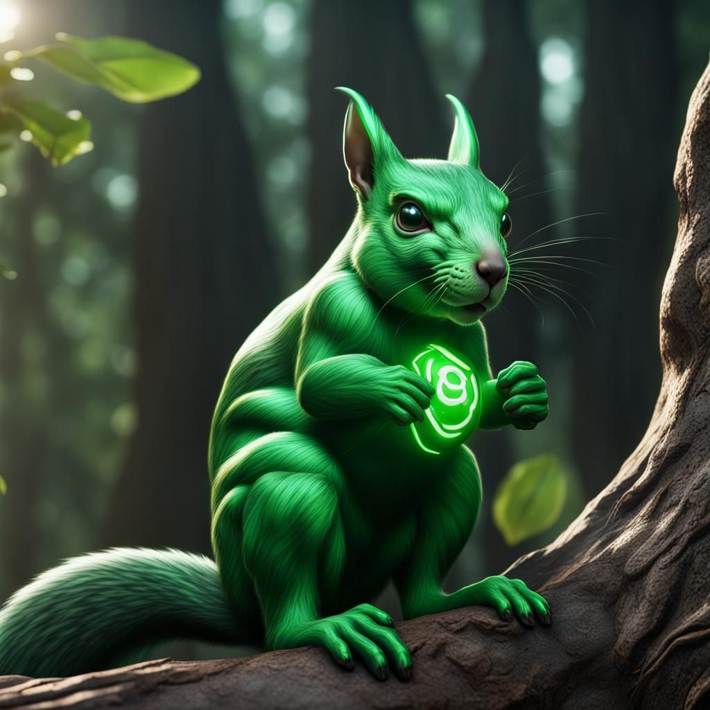 Hyperrealistic Green Lantern Squirrel Concept Art