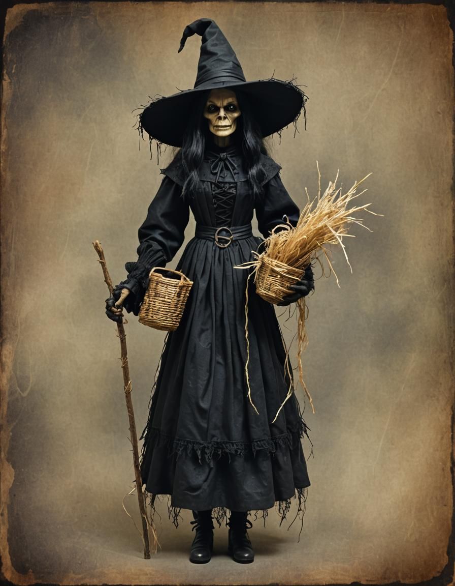 Dark Salem Witch with Straw Doll