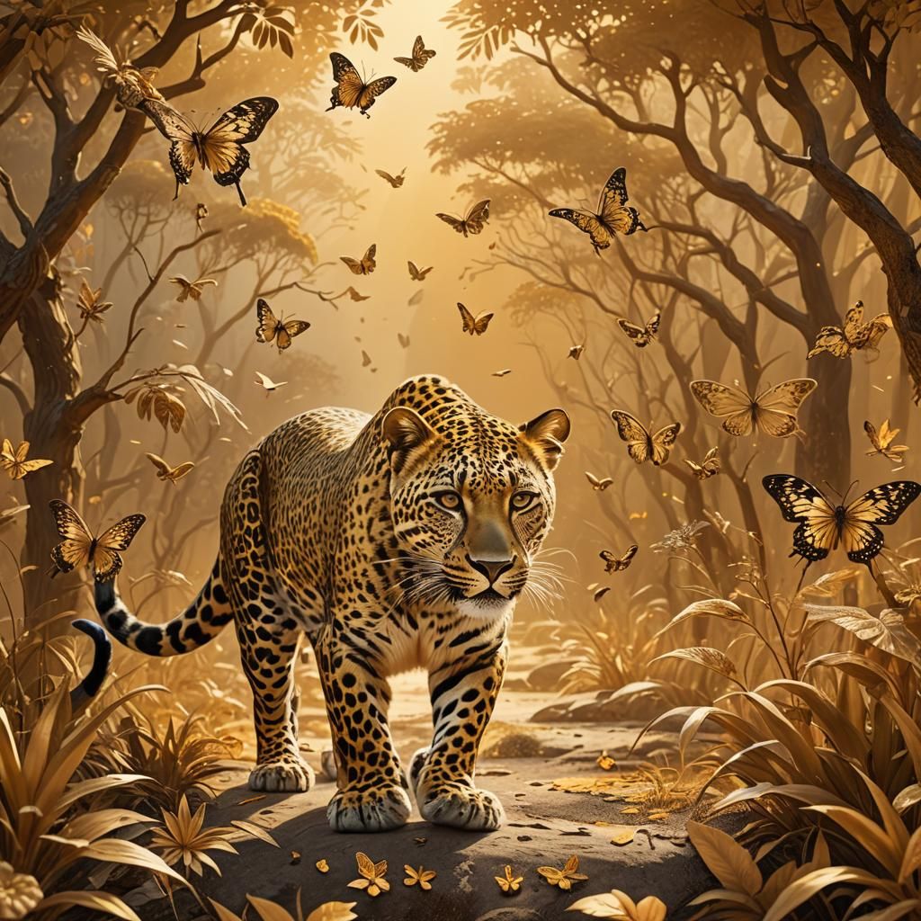 Leopard in Golden Fantasy Environment