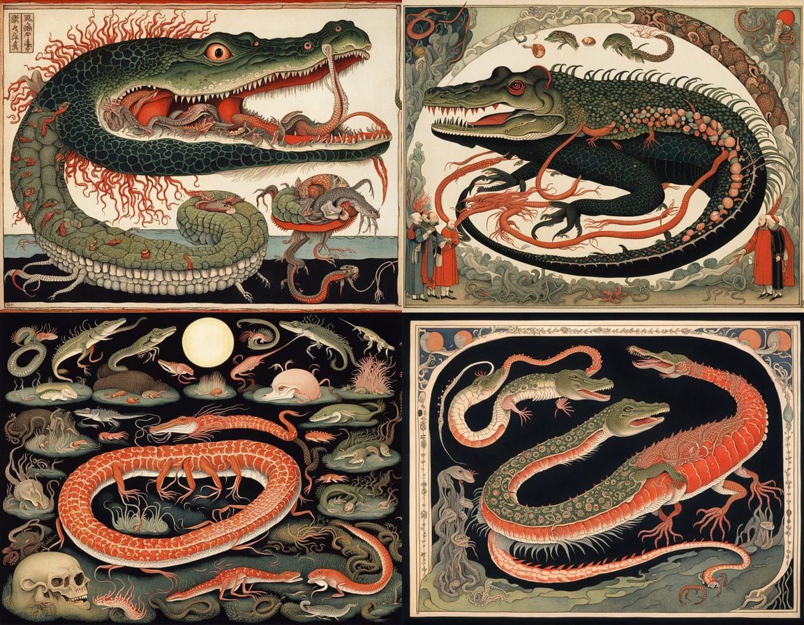 Surreal Russian Art Woodblock Serpent Reveals Dark Anatomy