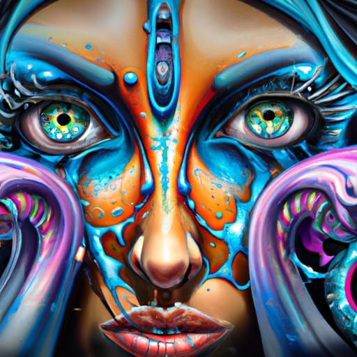 Hyperrealistic Alien Portrait with Three Blue Eyes