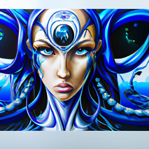 Hyperrealistic Alien Portrait with Piercing Blue Eyes