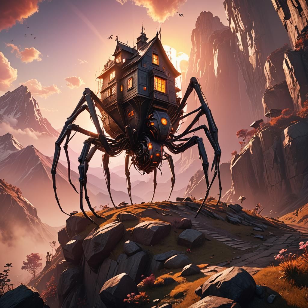 Giant Walking House Climbs Toward Colossal Sun