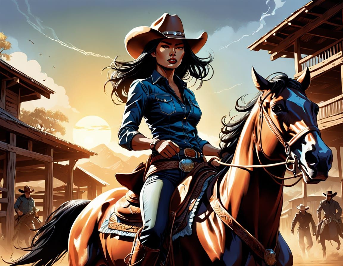 Japanese Cowgirl in Dynamic Western Action