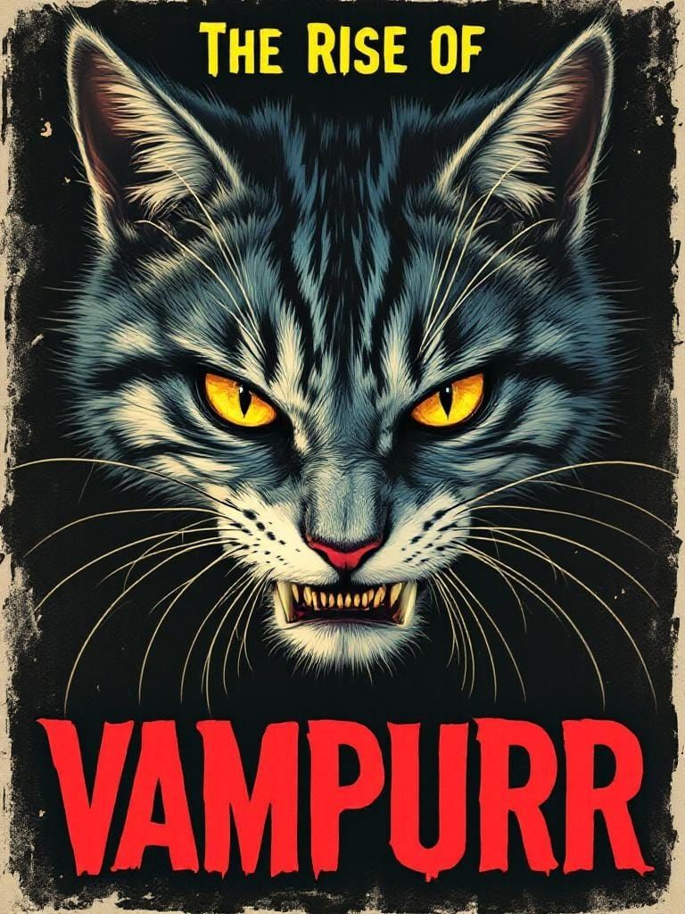 Ferocious Vampire Cat in Pulp Horror Style