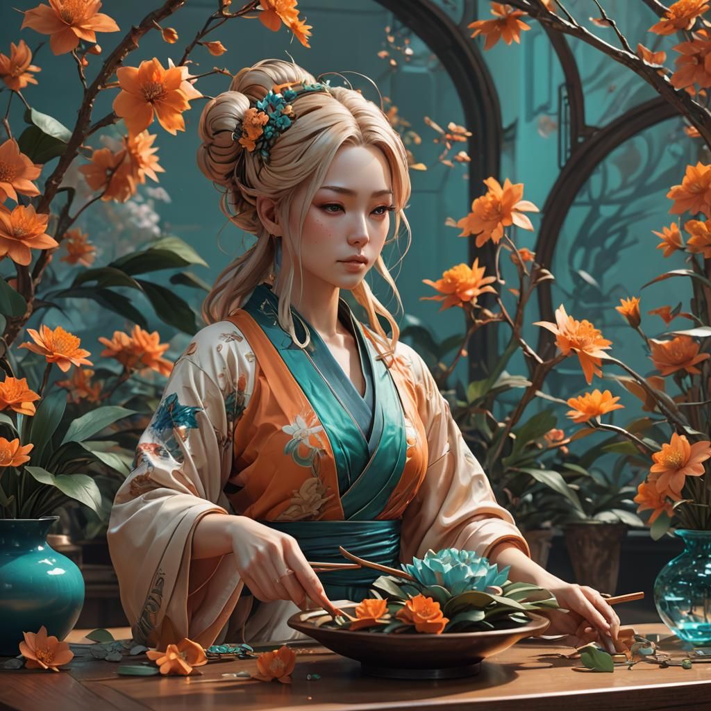 Ino Yamanaka's Hyperdetailed Ikebana in Art Nouveau Style