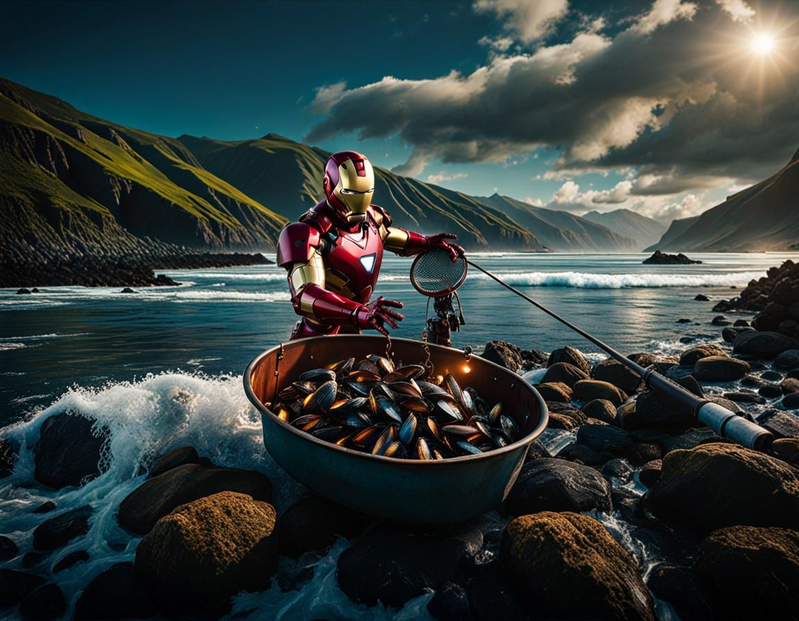 Iron Man Fishing in New Zealand: Digital Art