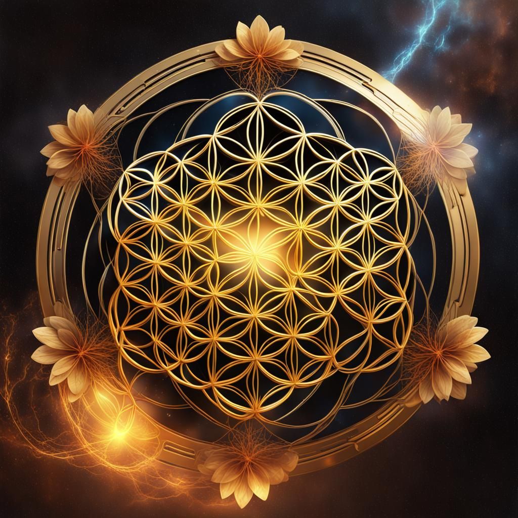 Magnetic Flower of Life with Golden Aura