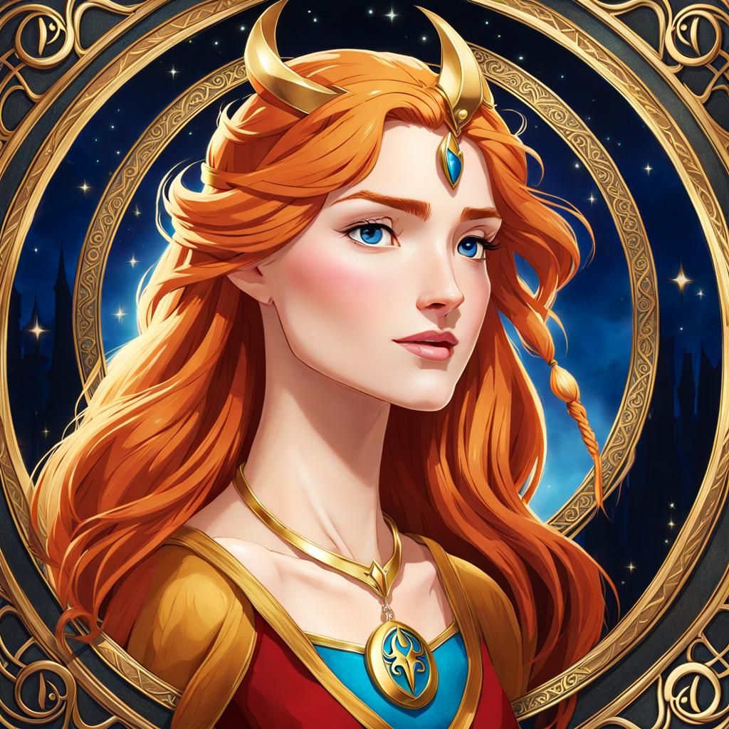 Red-Gold Haired Sorceress Portrait in Cinematic Style