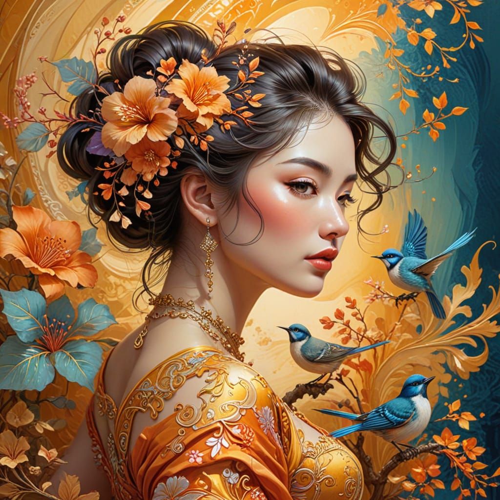 Vibrant Courtesan in Intricate Zen Patterns, Lucian Emanuela...