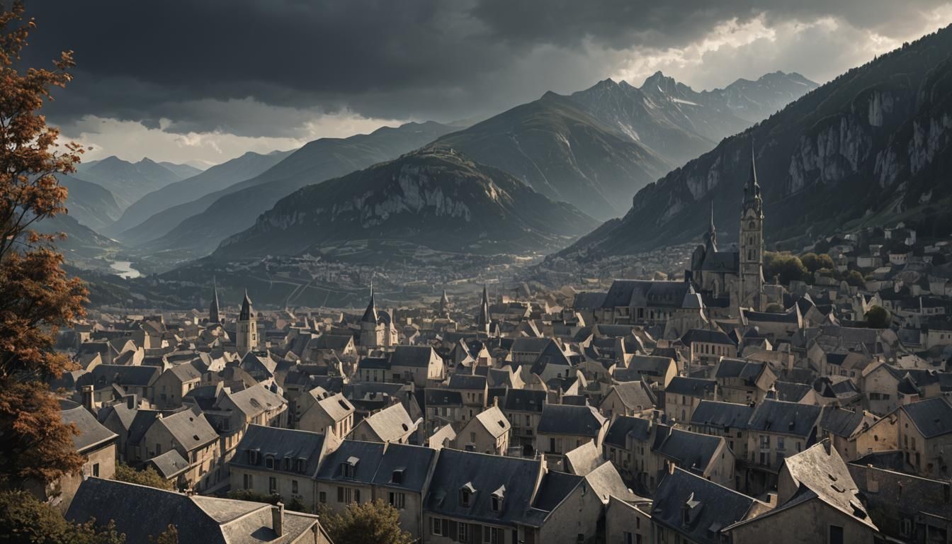 Sinister French Town Near Mountains
