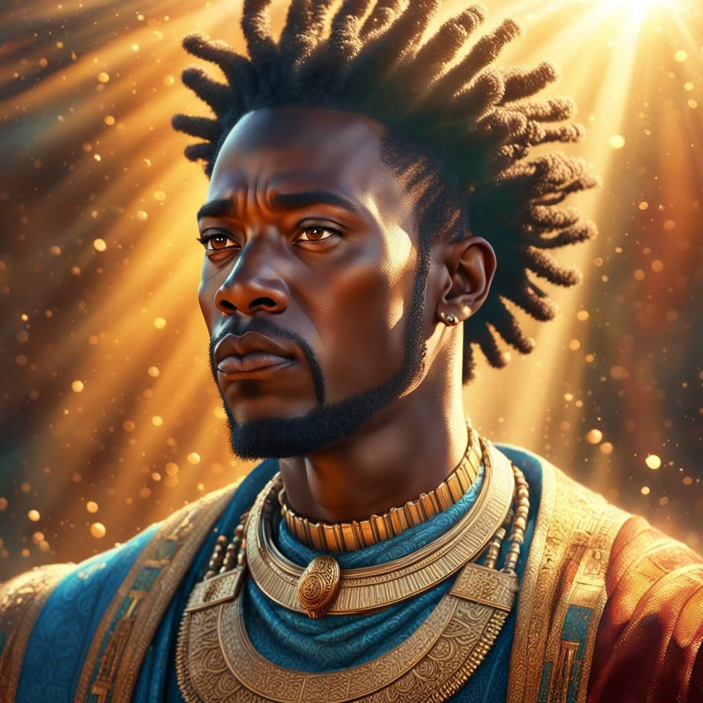 African Prince on Jeweled Throne: Hyperrealistic Mixed Media