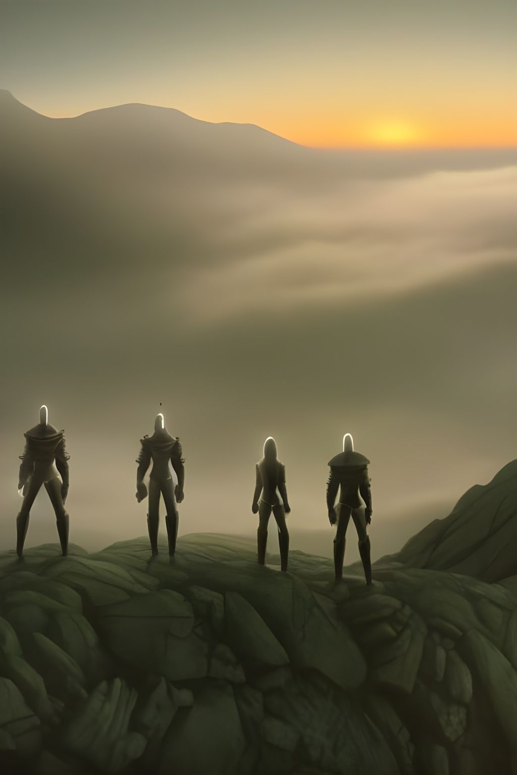 Synth Warriors on Welsh Mountain at Dawn