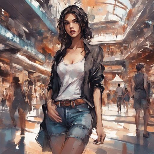 French Girl Portrait in Shopping Center, Splash Art