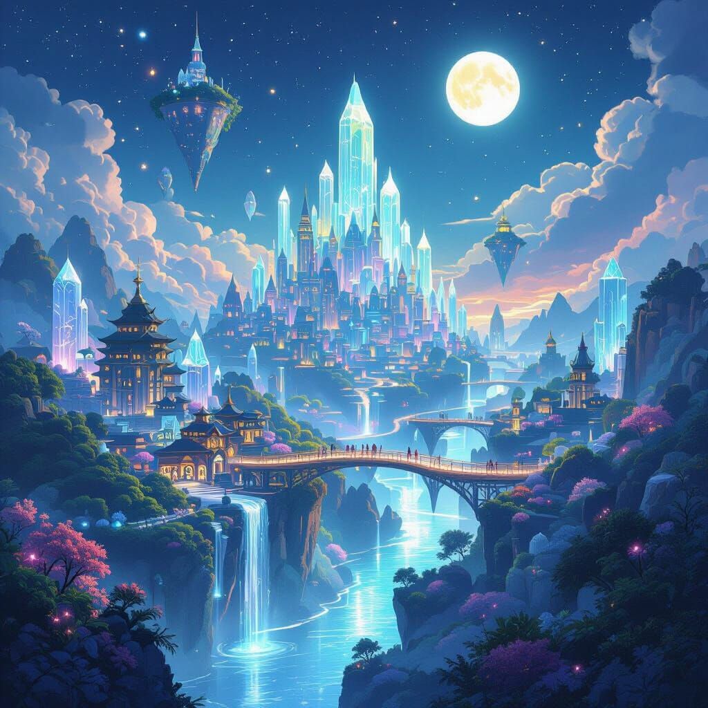 Magical Floating Islands in a Dreamlike Digital Painting