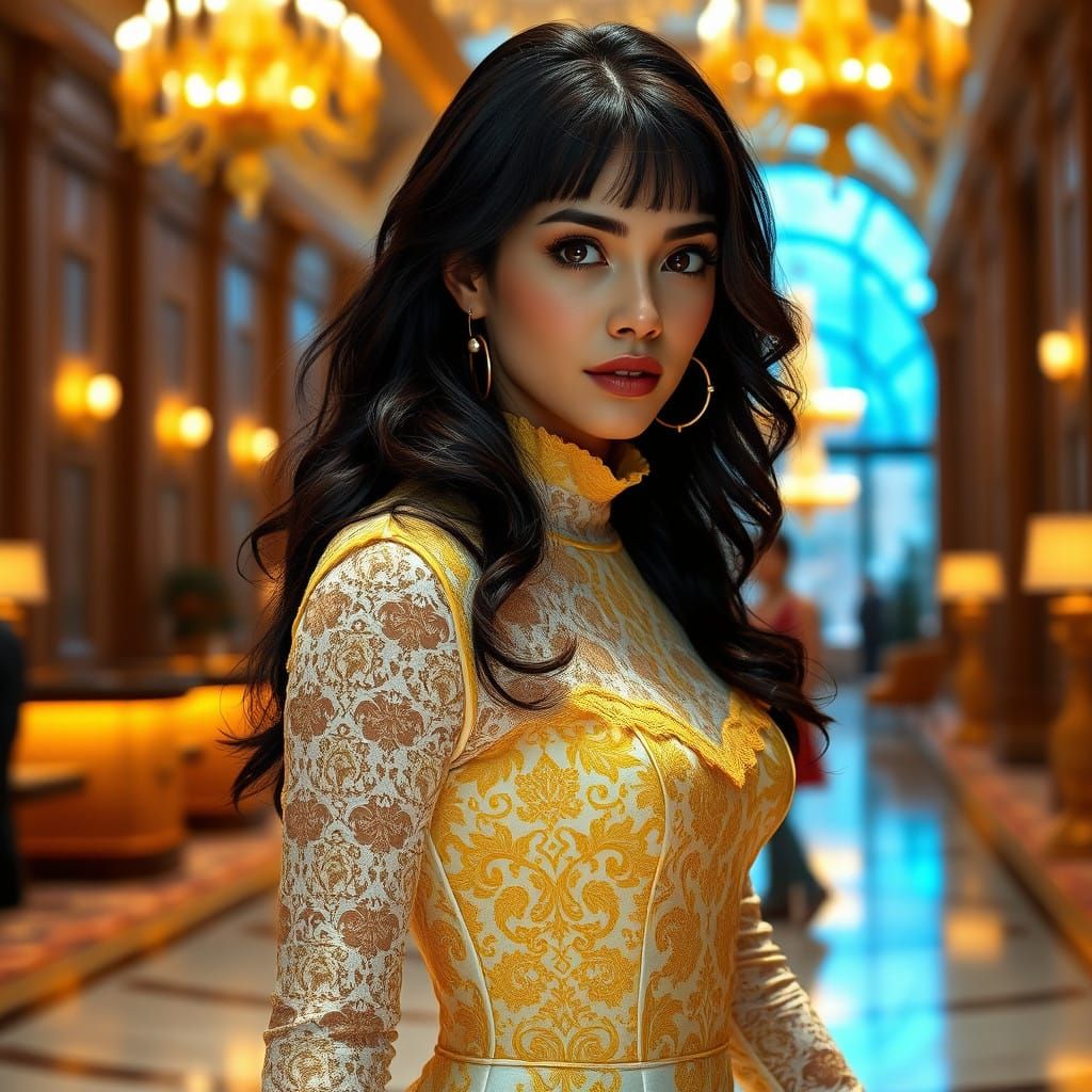 Elegant Brunette in Lace Dress at Gala Event