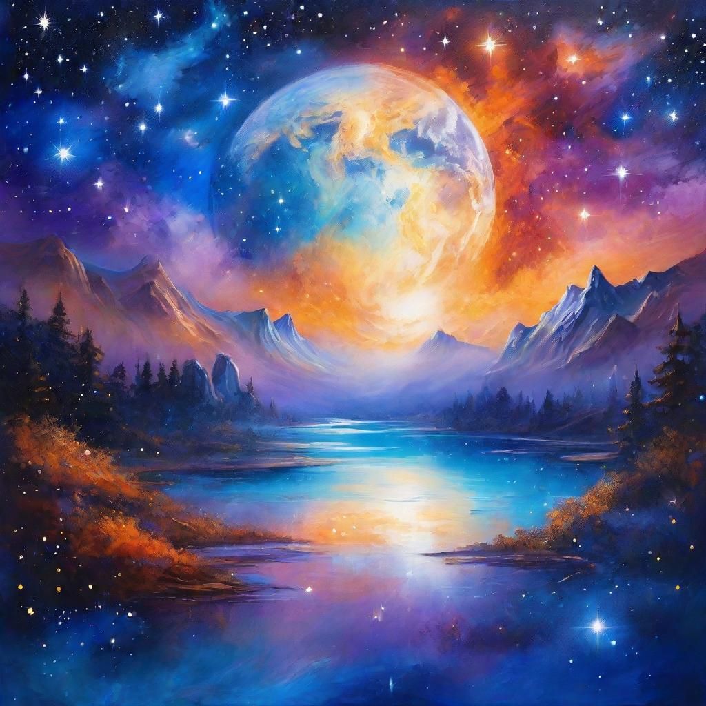 Earth in Magical Galaxy: Gouache on Canvas