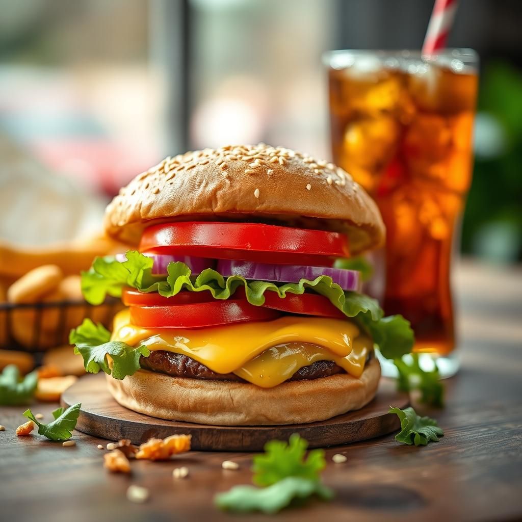 Delicious Hamburger with Soda: Professional Food Photography