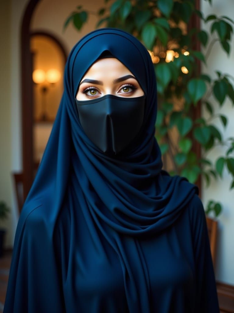 Hijabi Woman in Cozy Planted Room