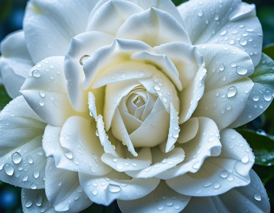 White Gardenia Macro with Dew Drops