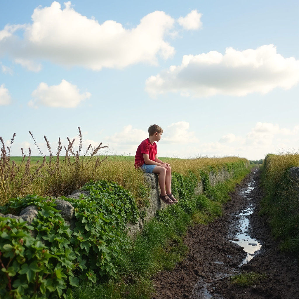 Teenagers on Wall Beside Muddy Path